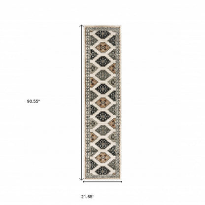 8' Orange And Ivory Runner Rug