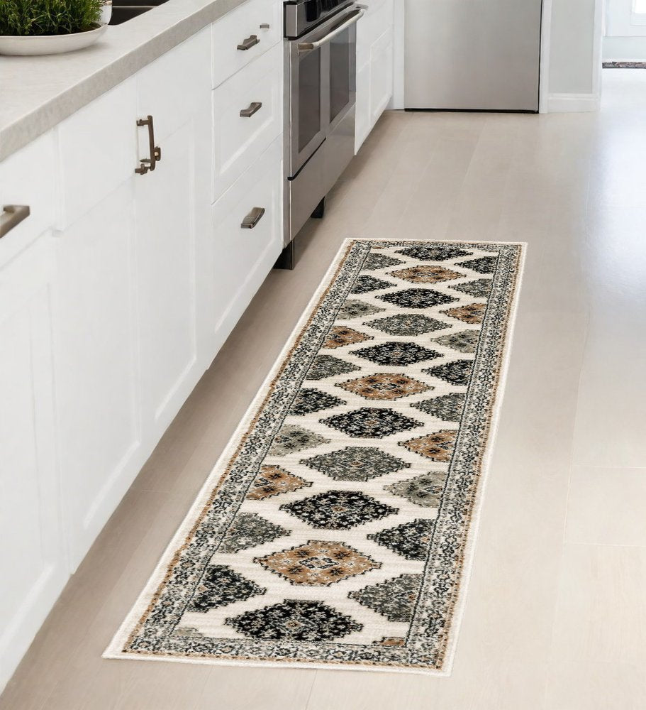 8' Orange And Ivory Runner Rug