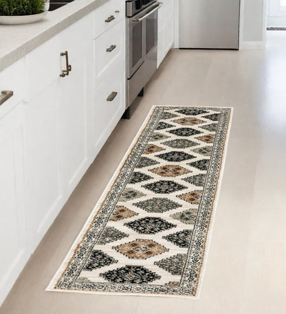8' Orange And Ivory Runner Rug