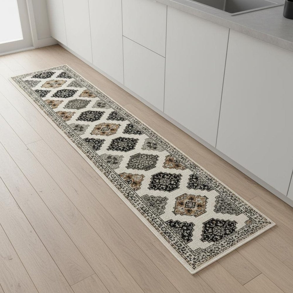 8' Orange And Ivory Runner Rug