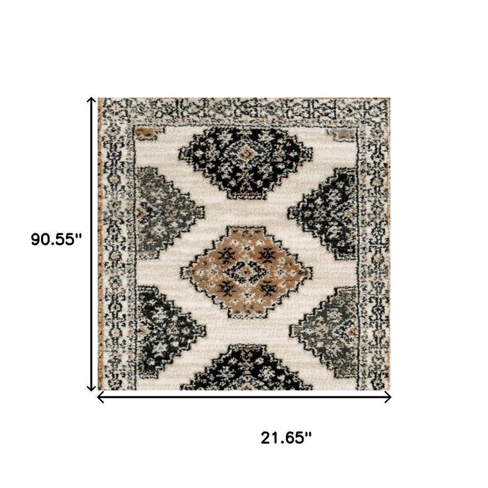 8' Orange And Ivory Runner Rug