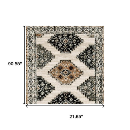 8' Orange And Ivory Runner Rug