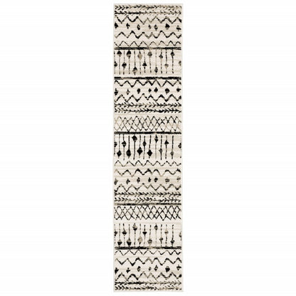 7' X 9' Ivory And Black Abstract Geometric Area Rug