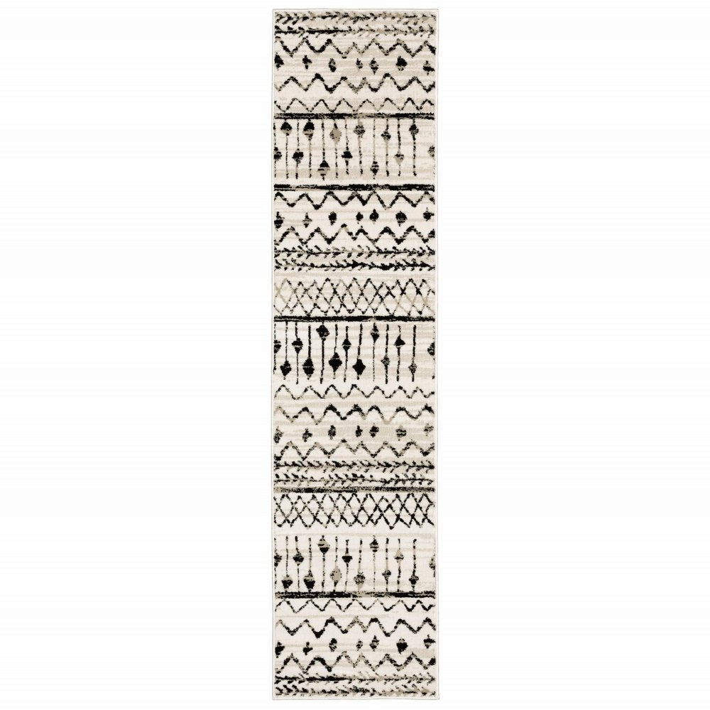 7' X 9' Ivory And Black Abstract Geometric Area Rug