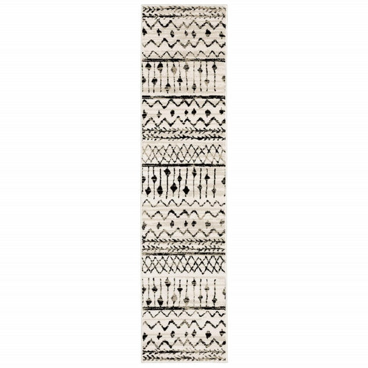 7' X 9' Ivory And Black Abstract Geometric Area Rug