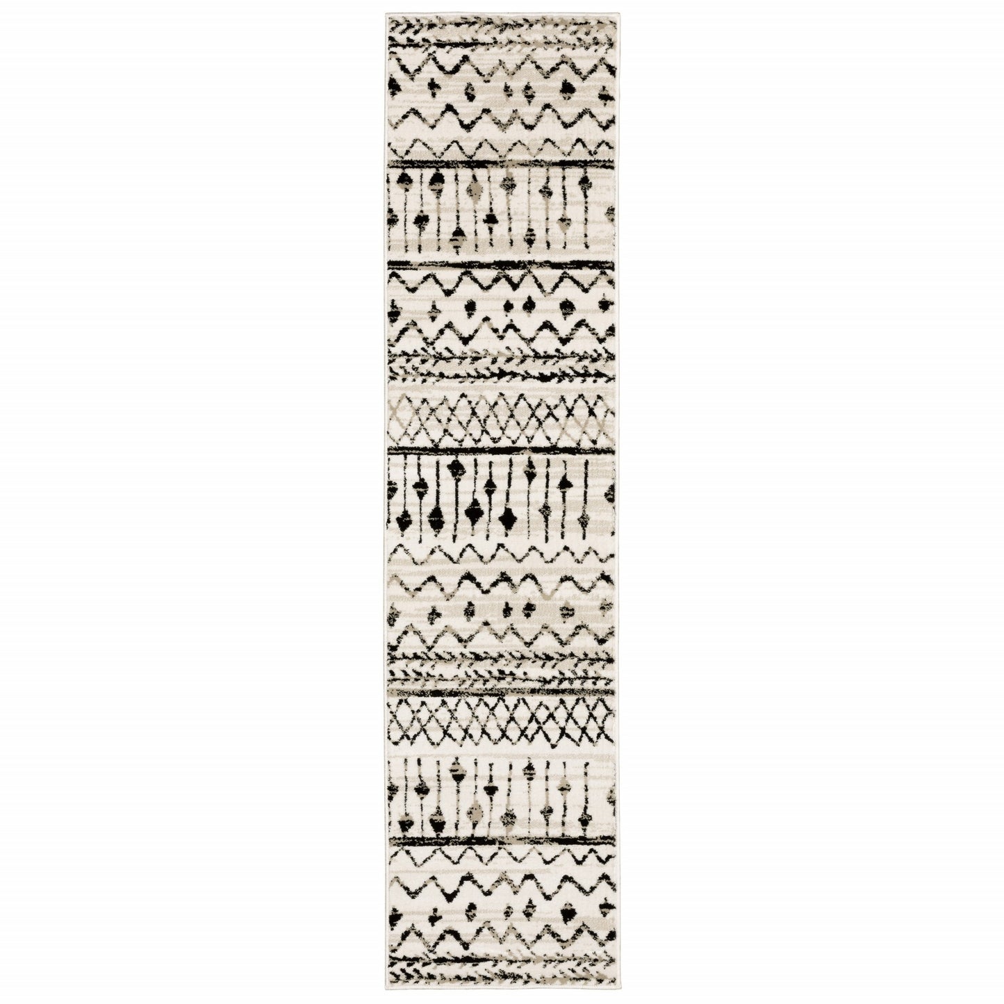 10' X 13' Ivory And Black Eclectic Patterns Indoor Area Rug