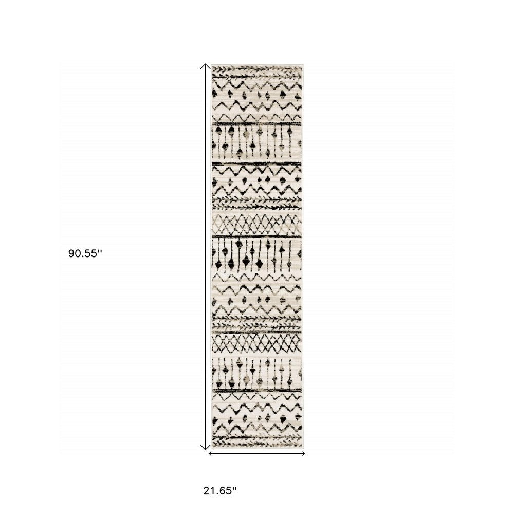 5' X 7' Ivory And Black Abstract Geometric Distressed Area Rug