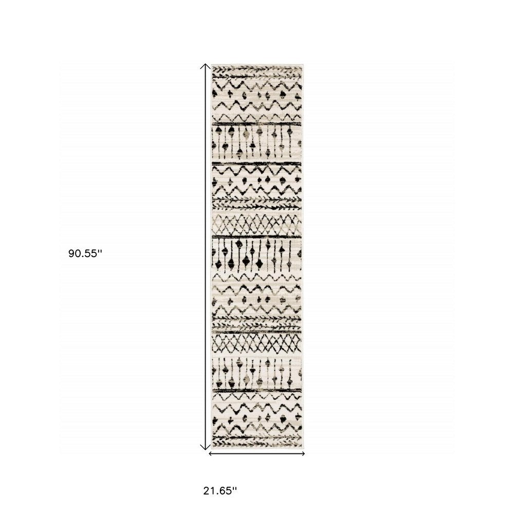7' X 9' Ivory And Black Abstract Geometric Area Rug