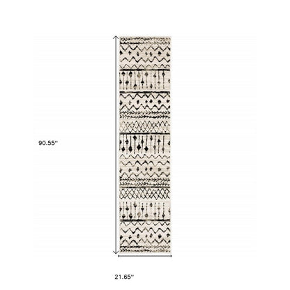 7' X 9' Ivory And Black Abstract Geometric Area Rug