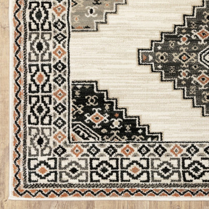 8' Orange And Ivory Runner Rug