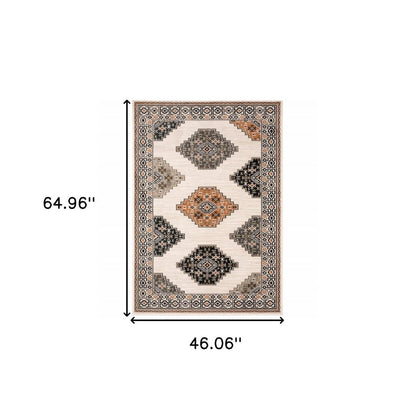 8' Orange And Ivory Runner Rug