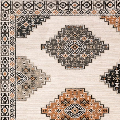 8' Orange And Ivory Runner Rug