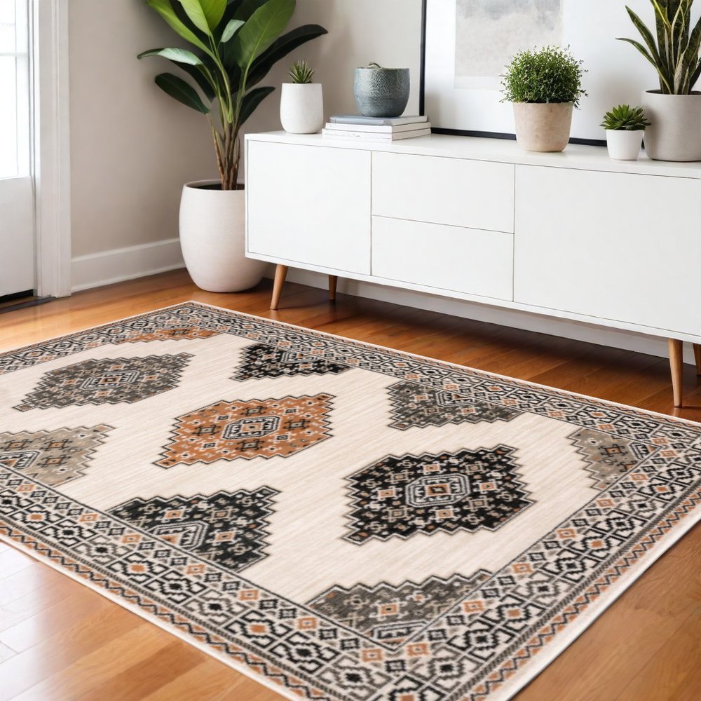 8' Orange And Ivory Runner Rug