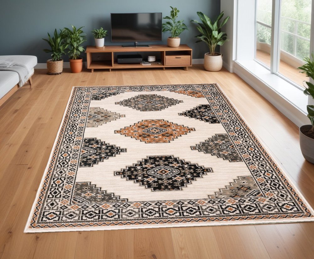 8' Orange And Ivory Runner Rug