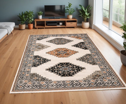 8' Orange And Ivory Runner Rug