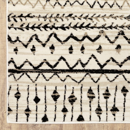 5' X 7' Ivory And Black Abstract Geometric Distressed Area Rug