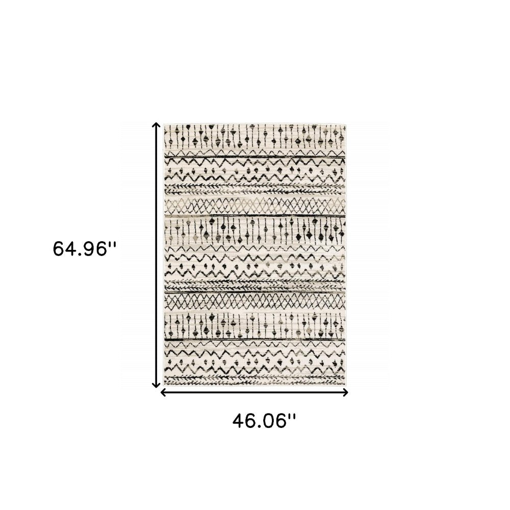 5' X 7' Ivory And Black Abstract Geometric Distressed Area Rug