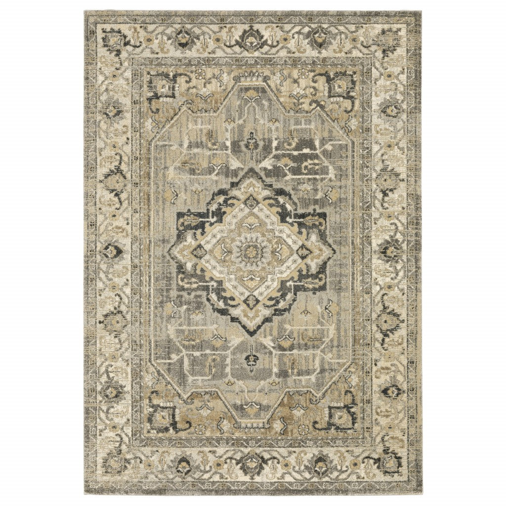 8' X 11' Beige And Gray Traditional Medallion Indoor Area Rug