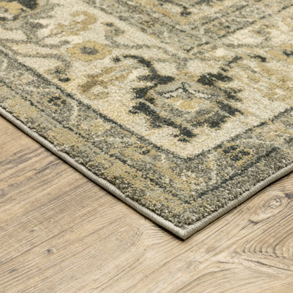8' X 11' Beige And Gray Medallion Distressed Area Rug