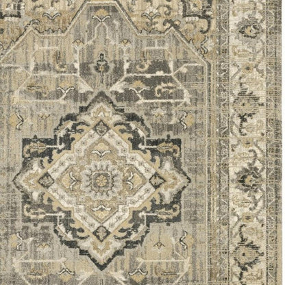 2' X 8' Beige And Gray Traditional Medallion Indoor Runner Rug