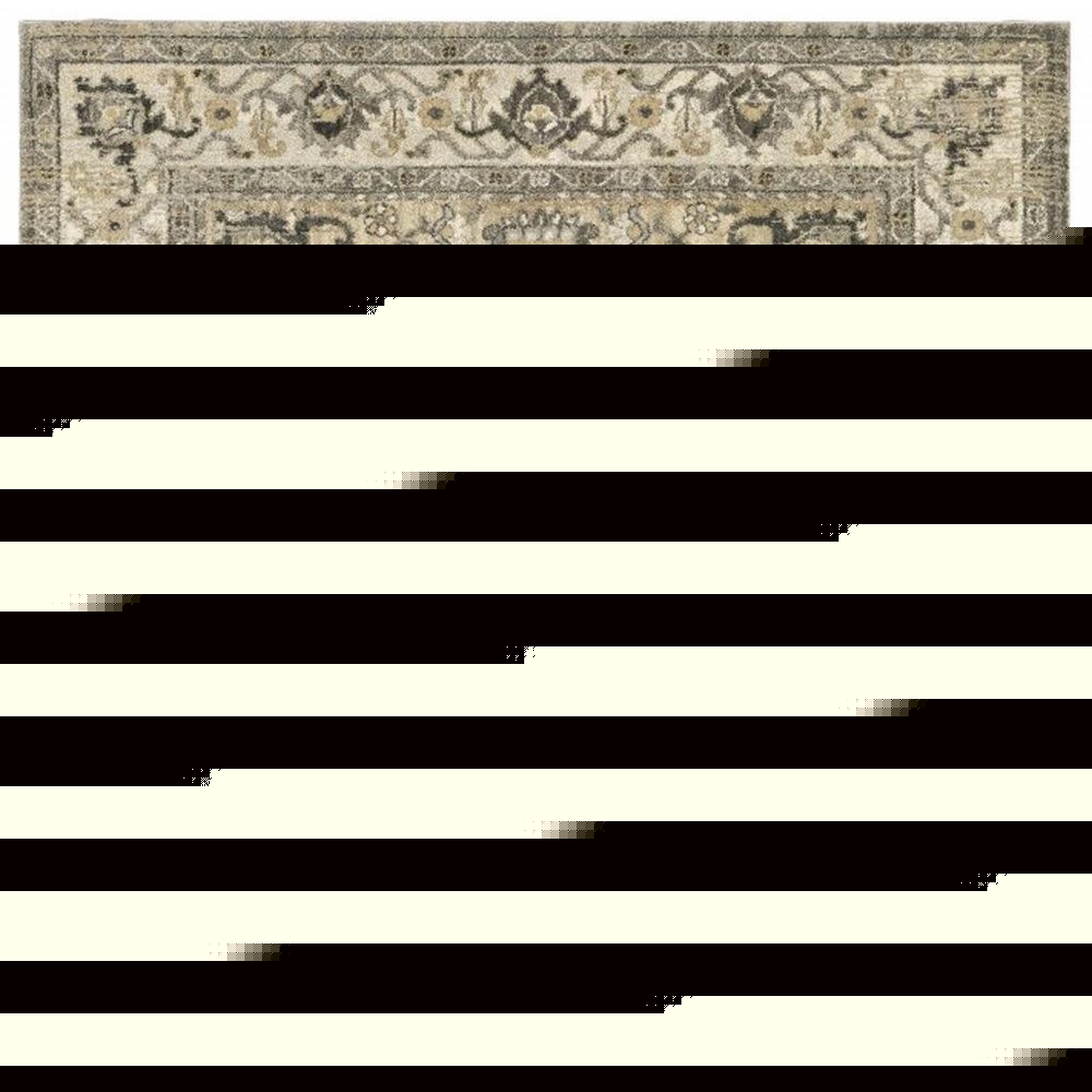 2' X 8' Beige And Gray Traditional Medallion Indoor Runner Rug