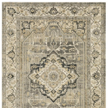 8' X 11' Beige And Gray Medallion Distressed Area Rug