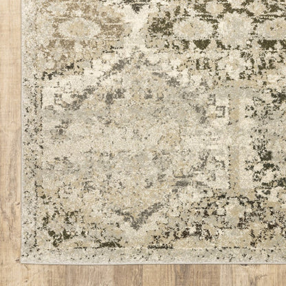 8' X 11' Ivory And Gray Trellis Distressed Area Rug