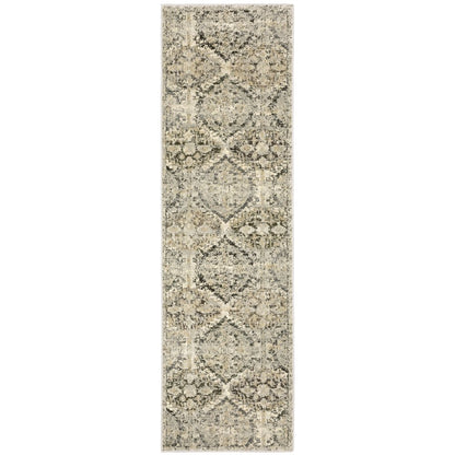 10' X 13' Ivory And Gray Trellis Distressed Area Rug