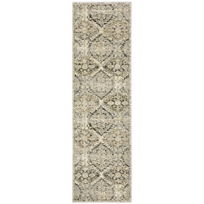 2' X 8' Ivory And Gray Floral Trellis Indoor Runner Rug