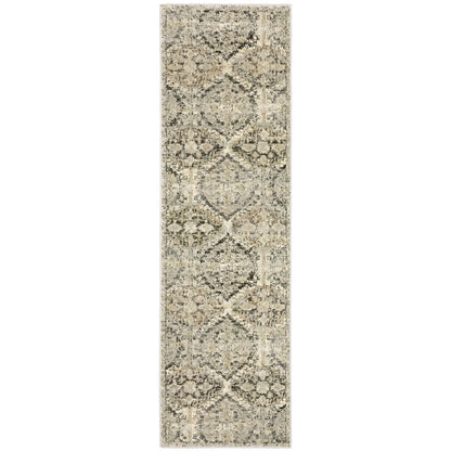 8' X 11' Ivory And Gray Trellis Distressed Area Rug