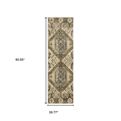 5' X 8' Tan And Gold Medallion Distressed Area Rug