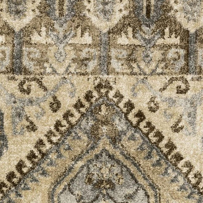 2' X 8' Tan And Gold Central Medallion Indoor Runner Rug