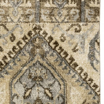 5' X 8' Tan And Gold Medallion Distressed Area Rug