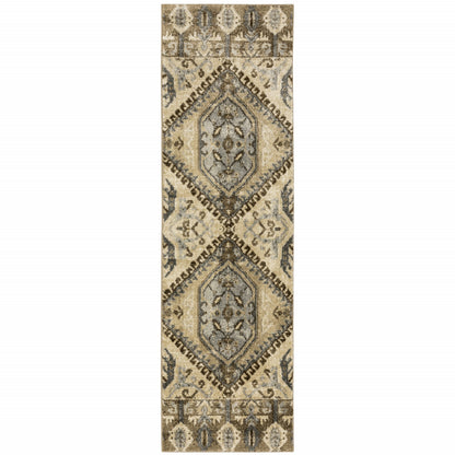 5' X 8' Tan And Gold Medallion Distressed Area Rug