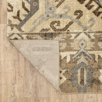 5' X 8' Tan And Gold Medallion Distressed Area Rug