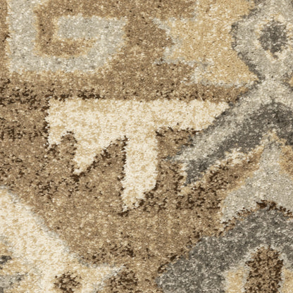 5' X 8' Tan And Gold Medallion Distressed Area Rug