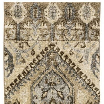 2' X 8' Tan And Gold Central Medallion Indoor Runner Rug