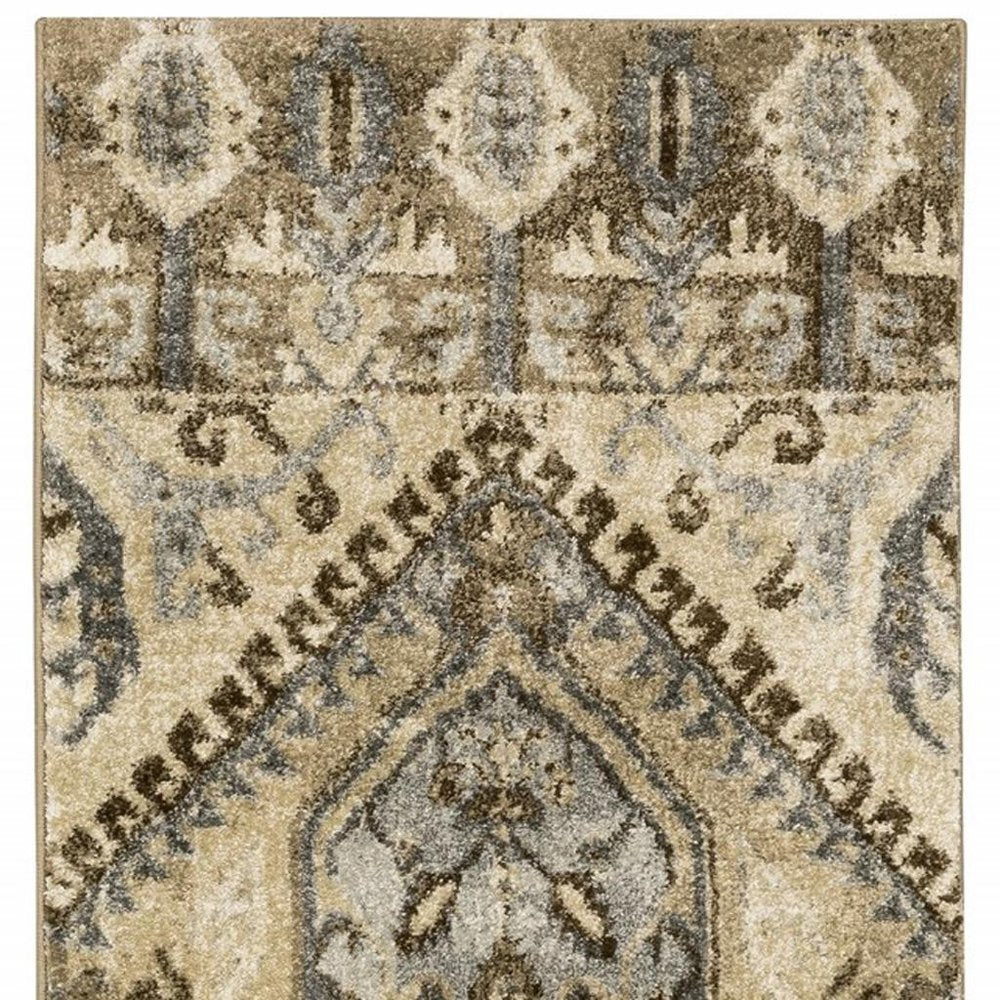 2' X 8' Tan And Gold Central Medallion Indoor Runner Rug