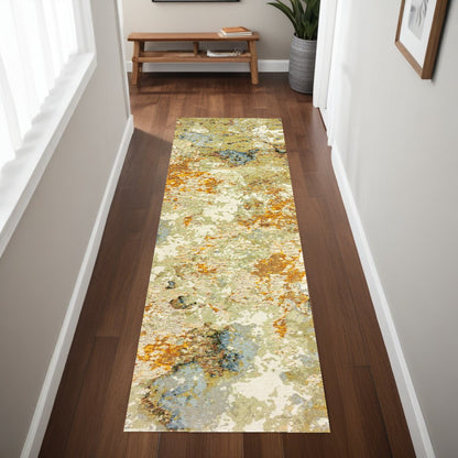 8' Gold and Ivory Round Power Loom Area Rug