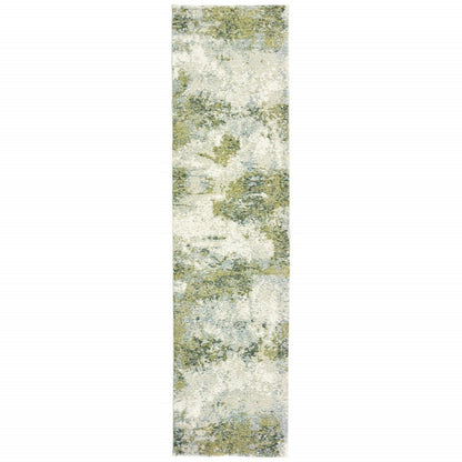 5' X 7' Ivory Sage And Teal Abstract Area Rug
