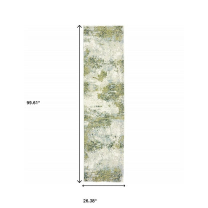 5' X 7' Ivory Sage And Teal Abstract Area Rug