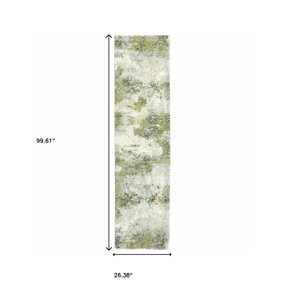 8' Blue And Green Runner Rug