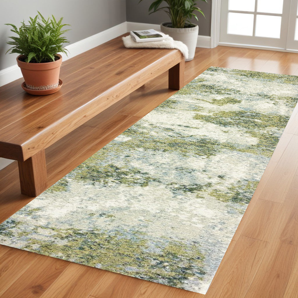 8' Runner Blue Green Power Loom Runner Rug