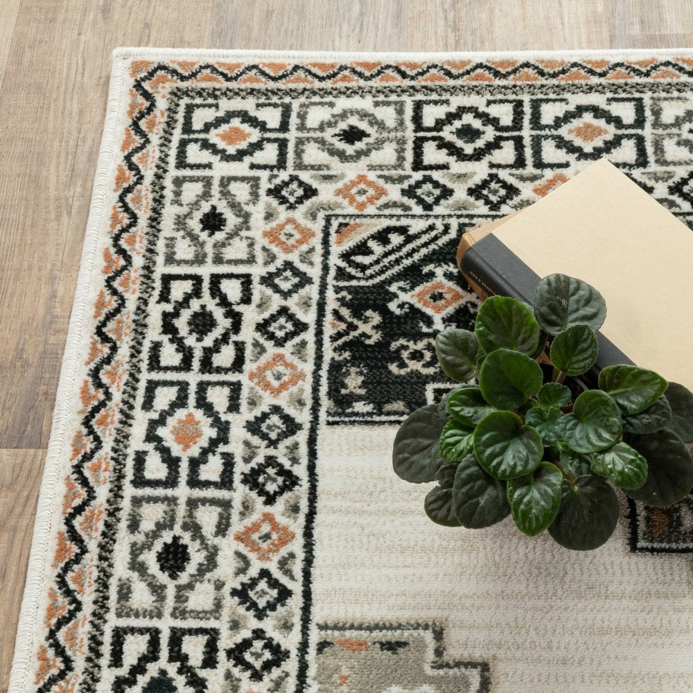 8' Orange And Ivory Runner Rug