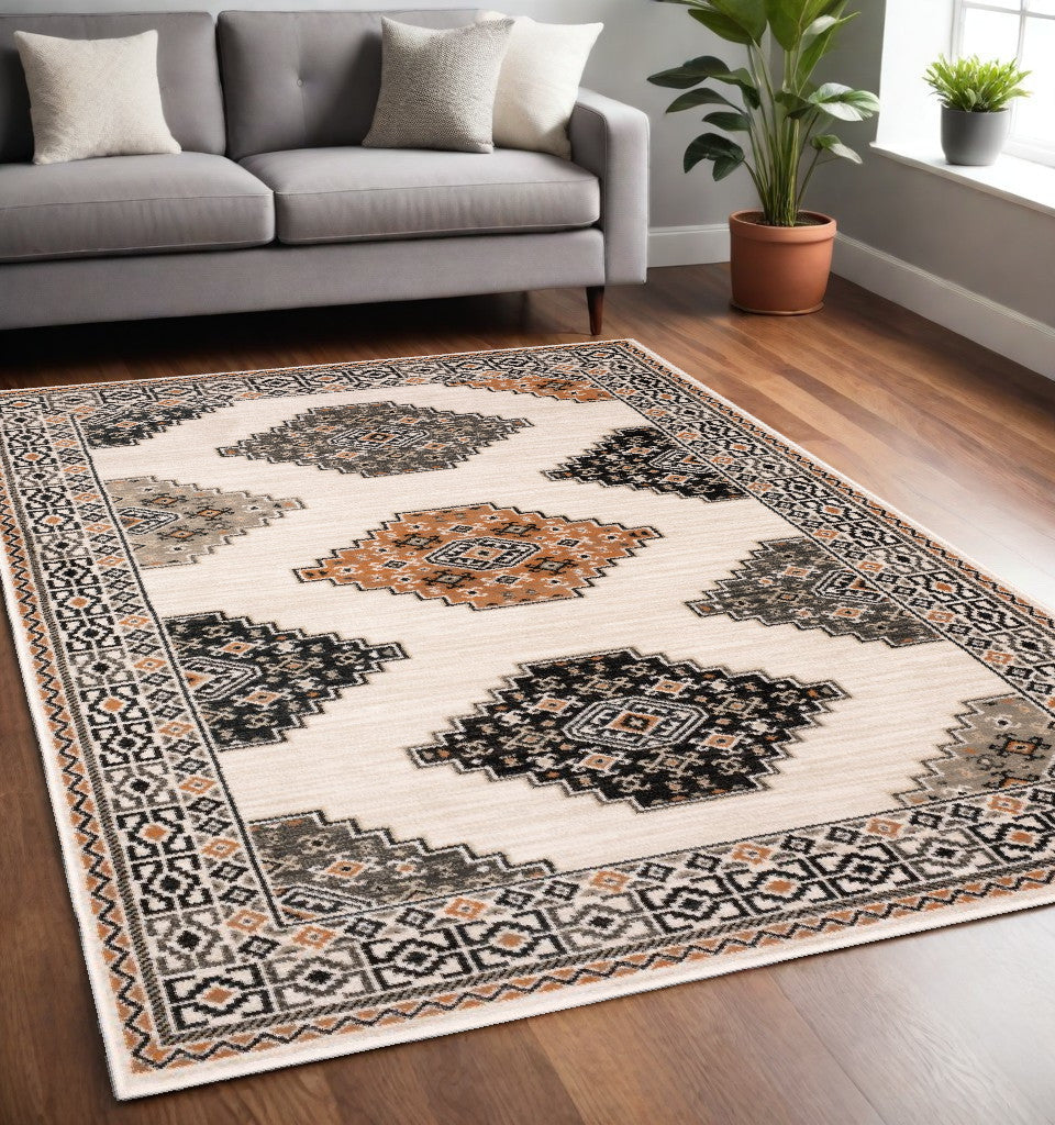 8’ X 10’ Abstract Ivory And Gray Geometric Indoor Area Rug