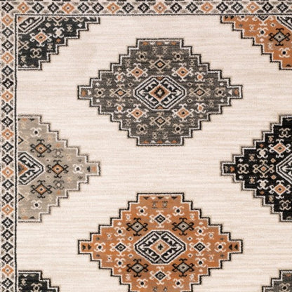 8' Orange And Ivory Runner Rug
