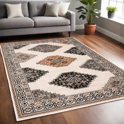 8' Orange And Ivory Runner Rug