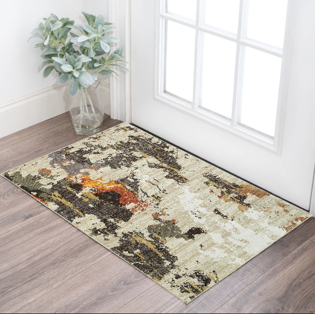 8' Runner Beige and Black Power Loom Runner Rug