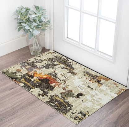 8' Beige And Black Runner Rug