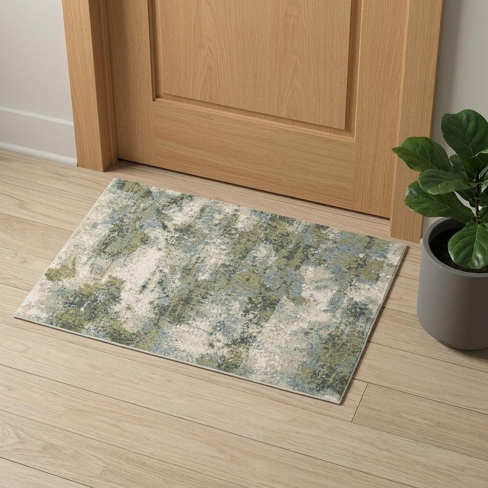 8' Blue And Green Runner Rug